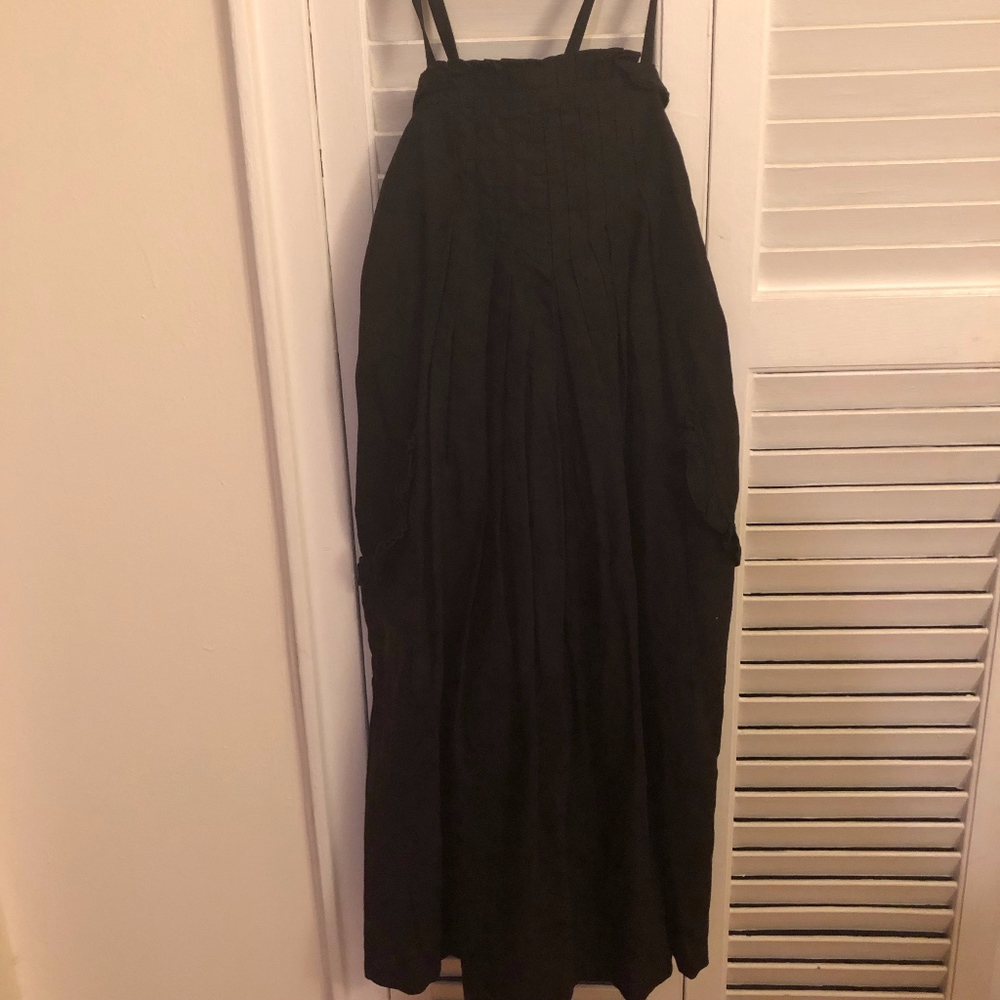 THE GREAT. Black Linen-Blend Pleated Front Dress